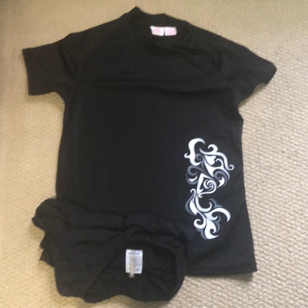 Black rash guard with cute design and Black bottom